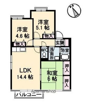 広島県広島市安佐南区伴中央１丁目[3LDK/66.35m2]の間取図
