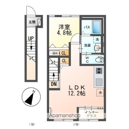 グランデージ松ヶ丘[1LDK/47.25m2]の間取図