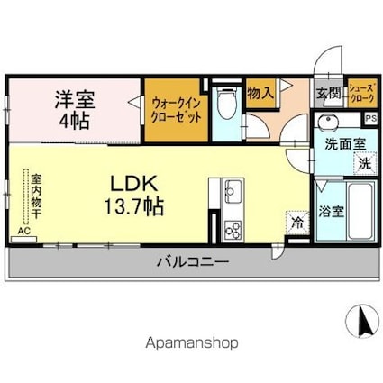 リマーニ池下[1LDK/46.06m2]の間取図