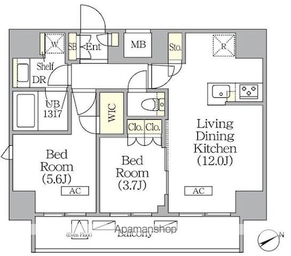 ジオエント町屋[2LDK/50.34m2]の間取図