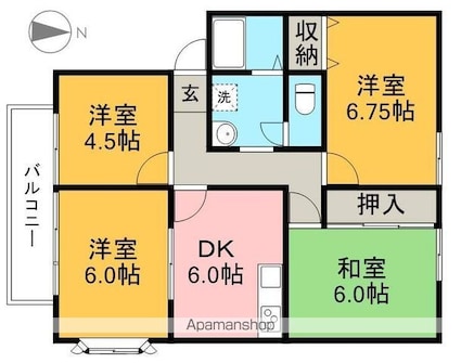 サンビレッジ一ツ橋　Ａ棟[4DK/67.42m2]の間取図