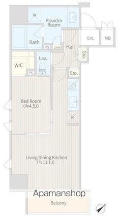 ハイグラウンド神楽坂[1LDK/41.59m2]の間取図