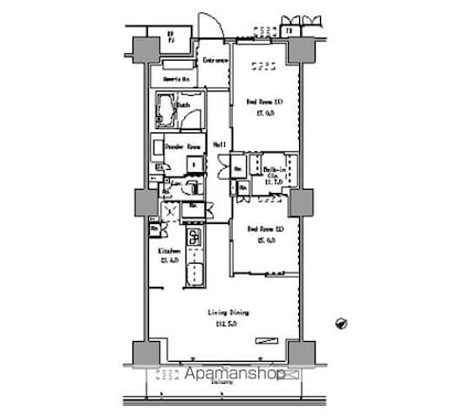パークアクシス豊洲[2LDK/69.74m2]の間取図
