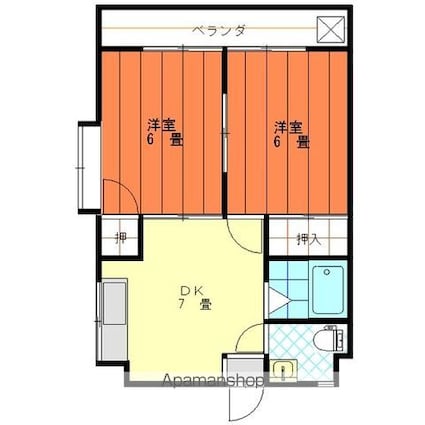 コスモリヴェール朝生田[2DK/38.88m2]の間取図