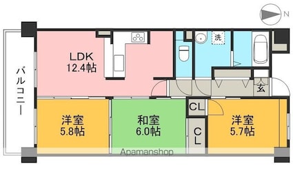パールリバー[3LDK/68m2]の間取図