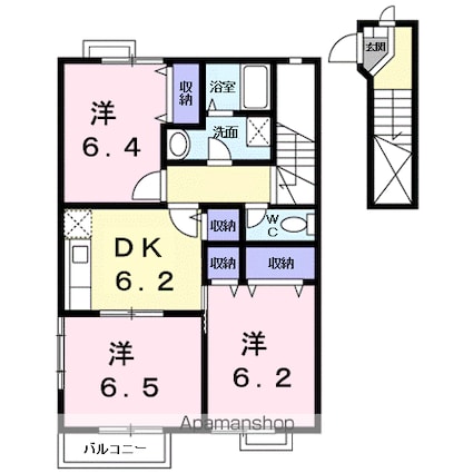 ヒルサイドハウスＡ[3DK/59.53m2]の間取図