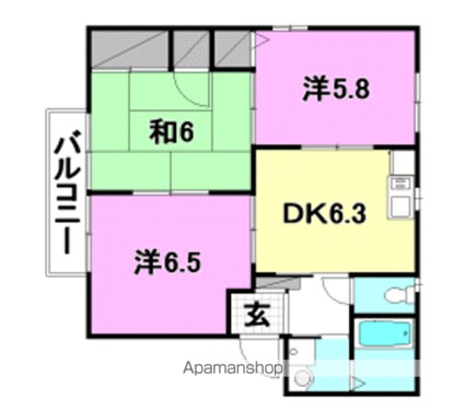 グランコート鴨川[3DK/53.5m2]の間取図