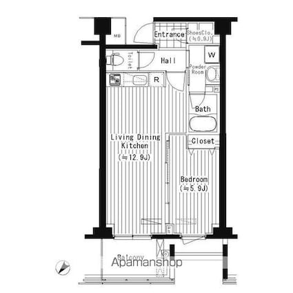 ＰＲＩＭＥ　ＵＲＢＡＮ　東中野　ＣＯＵＲＴ[1LDK/44.31m2]の間取図
