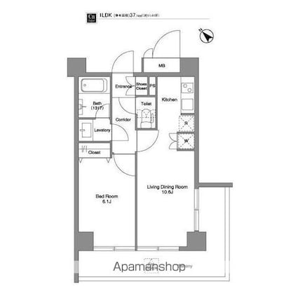 コンフォリア白金高輪[1LDK/37.74m2]の間取図