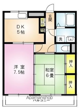 サンノーブル羽村一番館[2DK/45.74m2]の間取図