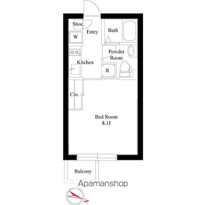 ＧＲＡＮＰＡＳＥＯ白山[1K/23.96m2]の間取図