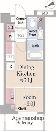 パークアクシス落合東中野[1DK/25.12m2]の間取図