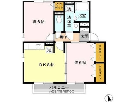 フルール・プリムヴェール　Ｂ棟[2DK/48.79m2]の間取図