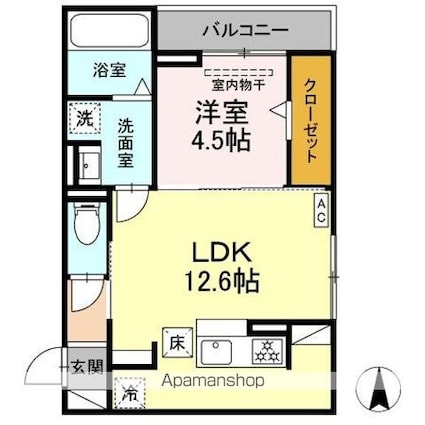 愛知県名古屋市西区香呑町４丁目[1LDK/42.06m2]の間取図