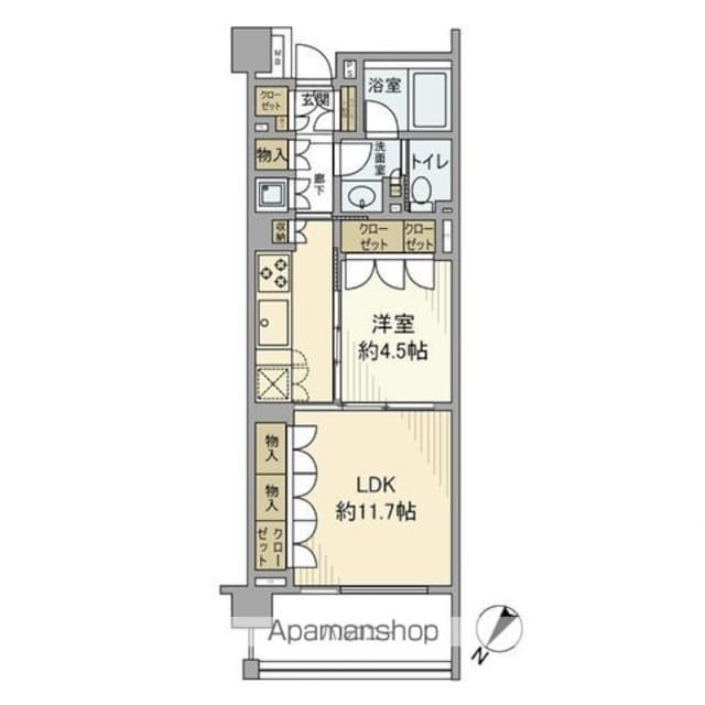 パークホームズ白金高輪アーバンレジデンス[1LDK/45.06m2]の間取図