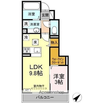 ＧＲＡＮＤ　ＤーＲＯＯＭ中条[1LDK/34.63m2]の間取図
