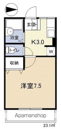 シティハイムきくや[1K/23.1m2]の間取図