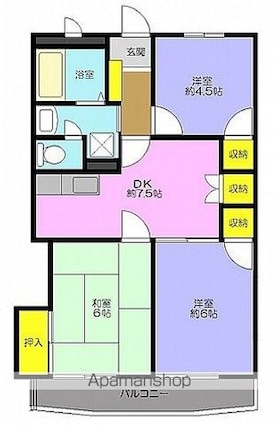 東京都羽村市緑ヶ丘１丁目[3DK/52.65m2]の間取図