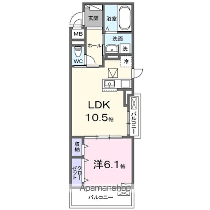 パラジソ大町[1LDK/41.88m2]の間取図