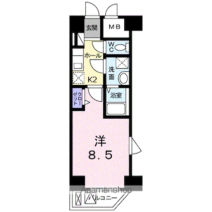 ベルジュネス春日町[1K/27.2m2]の間取図