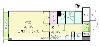 東京都目黒区目黒本町２丁目[1K/25.2m2]の間取図