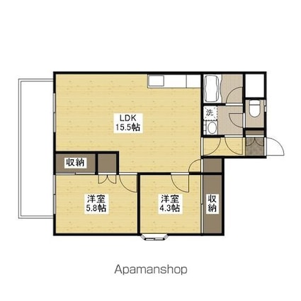 広島県広島市佐伯区皆賀１丁目[2LDK/56.11m2]の間取図