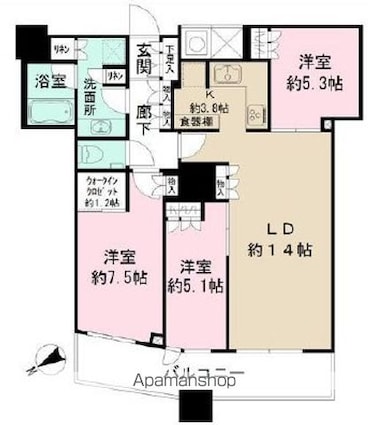 ザ・パークハウス西新宿タワー６０[3LDK/81.5m2]の間取図
