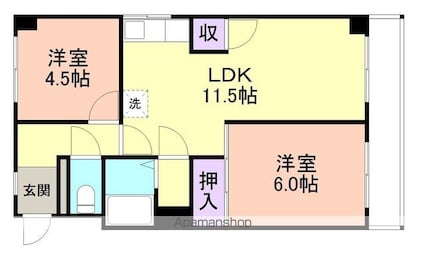 和歌山県和歌山市中之島[2LDK/42m2]の間取図