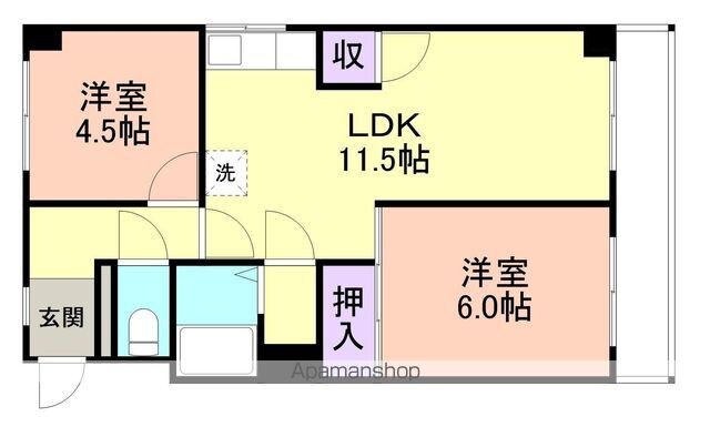 和歌山県和歌山市中之島[2LDK/42m2]の間取図
