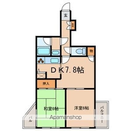 ワコーレユタカ等々力[2DK/46.45m2]の間取図