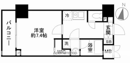 Ｎ３５　ＥＡＳＴ[1K/25.42m2]の間取図