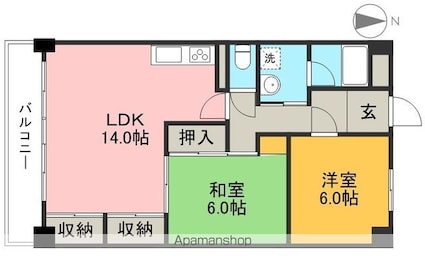 サンコート桟橋南[2LDK/62.4m2]の間取図