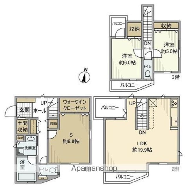 経堂戸建[2SLDK/104.4m2]の間取図