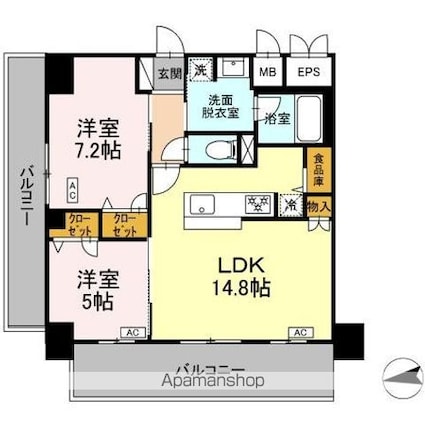 ＩＳ二十人町[2LDK/60.74m2]の間取図