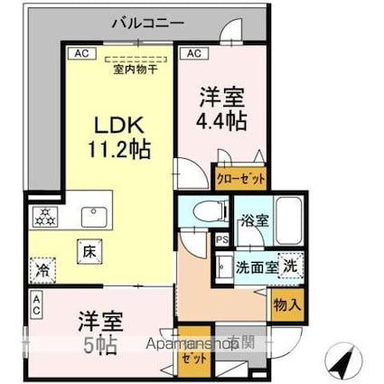 セレスティア細田Ａ[2LDK/48.52m2]の間取図