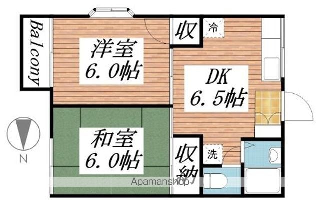 ホワイトハイツミサキⅠ[2DK/36.95m2]の間取図