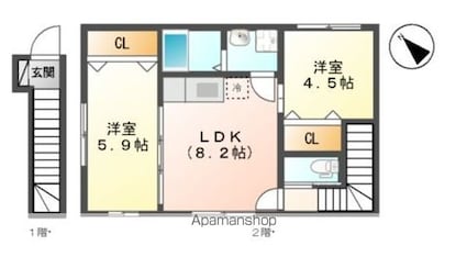 ＳｅｒｅｎｅⅢ[2DK/46.28m2]の間取図