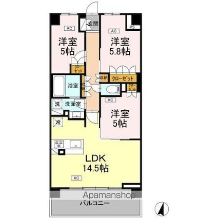ロイヤルパークス仙台青葉通[3LDK/68.1m2]の間取図