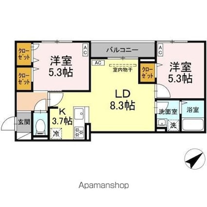 （仮）ＤーＲＯＯＭ江戸川[2LDK/51.5m2]の間取図