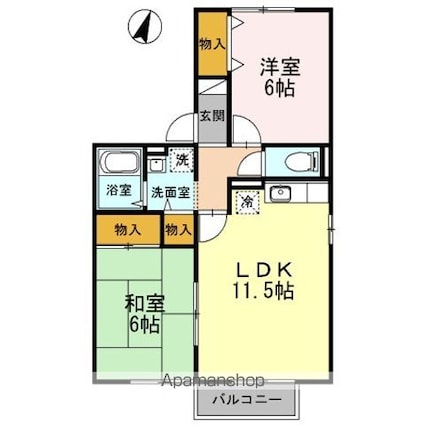 セジュール岡本　Ｄ棟[2LDK/54.62m2]の間取図