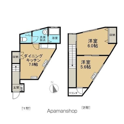 メゾンクンシラン[2DK/56.81m2]の間取図