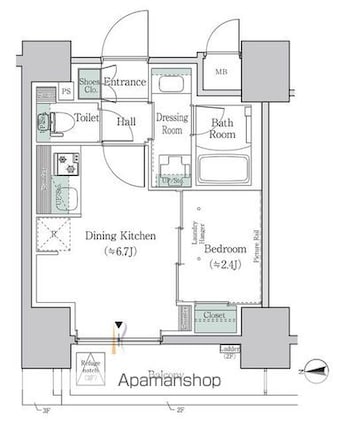 ワンルーフレジデンス板橋大山[1DK/25.61m2]の間取図