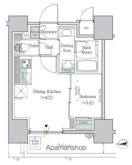 ワンルーフレジデンス板橋大山[1DK/25.61m2]の間取図
