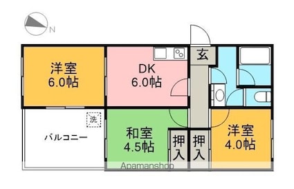四季の森ハイツ[3DK/45m2]の間取図