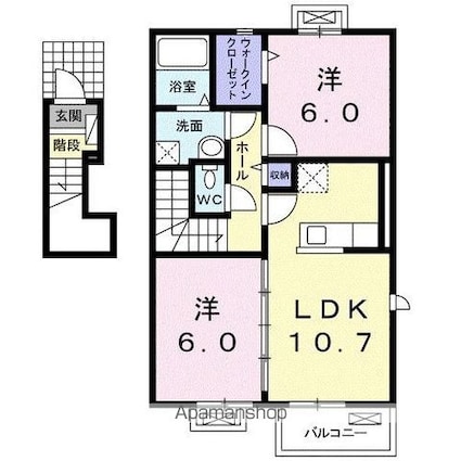 香川県高松市上福岡町[2LDK/57.96m2]の間取図
