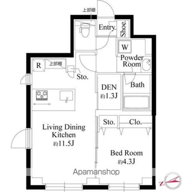 ラ・ペルラ下北沢[1LDK/41.63m2]の間取図