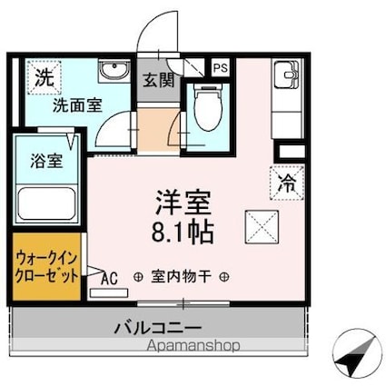 セジュールオッツＷ[1R/25.08m2]の間取図