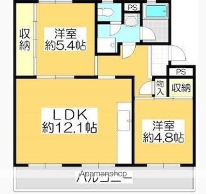ヴィラナリー屋島[2LDK/54.38m2]の間取図