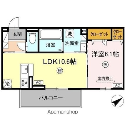 ＷＭ新八代　Ａ棟[1LDK/41.85m2]の間取図