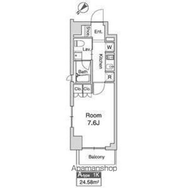 プラウドフラット仙川Ⅱ[1K/24.58m2]の間取図